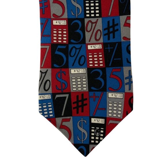 Vicky Davis New York Silk Tie It All Adds Up Numbers Symbols Calculator 1990s - Picture 2 of 4